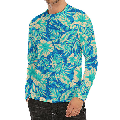 Blue Blossom Tropical Pattern Print Men's Long Sleeve Rash Guard