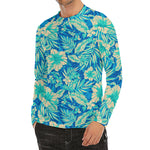 Blue Blossom Tropical Pattern Print Men's Long Sleeve Rash Guard
