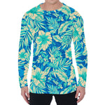 Blue Blossom Tropical Pattern Print Men's Long Sleeve T-Shirt