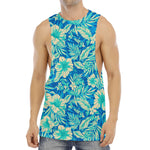 Blue Blossom Tropical Pattern Print Men's Muscle Tank Top