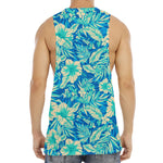 Blue Blossom Tropical Pattern Print Men's Muscle Tank Top