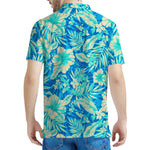 Blue Blossom Tropical Pattern Print Men's Polo Shirt