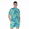 Blue Blossom Tropical Pattern Print Men's Romper