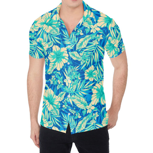 Blue Blossom Tropical Pattern Print Men's Shirt
