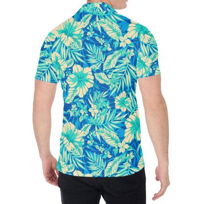 Blue Blossom Tropical Pattern Print Men's Shirt