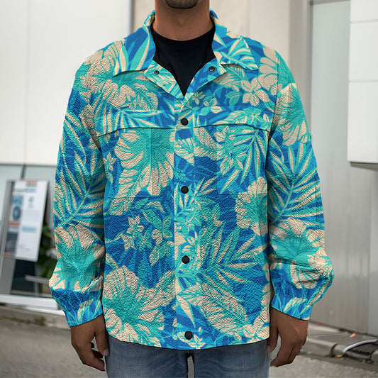 Blue Blossom Tropical Pattern Print Men's Shirt Jacket