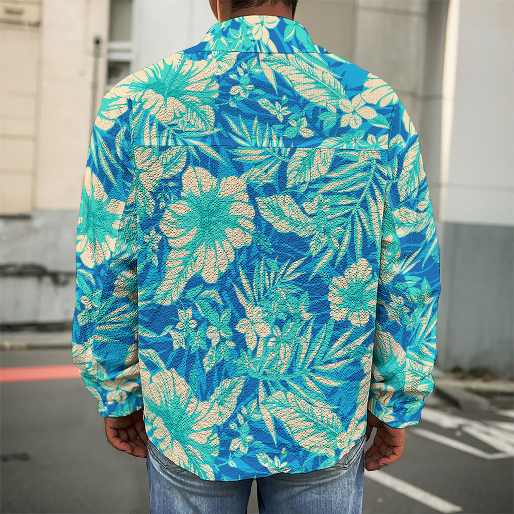 Blue Blossom Tropical Pattern Print Men's Shirt Jacket