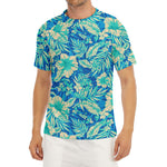 Blue Blossom Tropical Pattern Print Men's Short Sleeve Rash Guard
