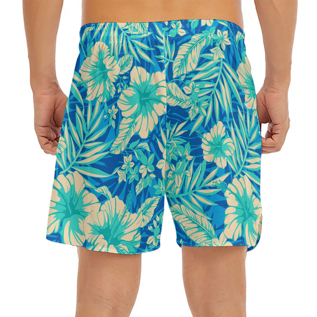 Blue Blossom Tropical Pattern Print Men's Split Running Shorts