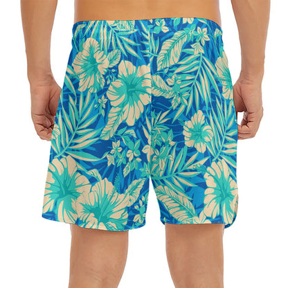 Blue Blossom Tropical Pattern Print Men's Split Running Shorts