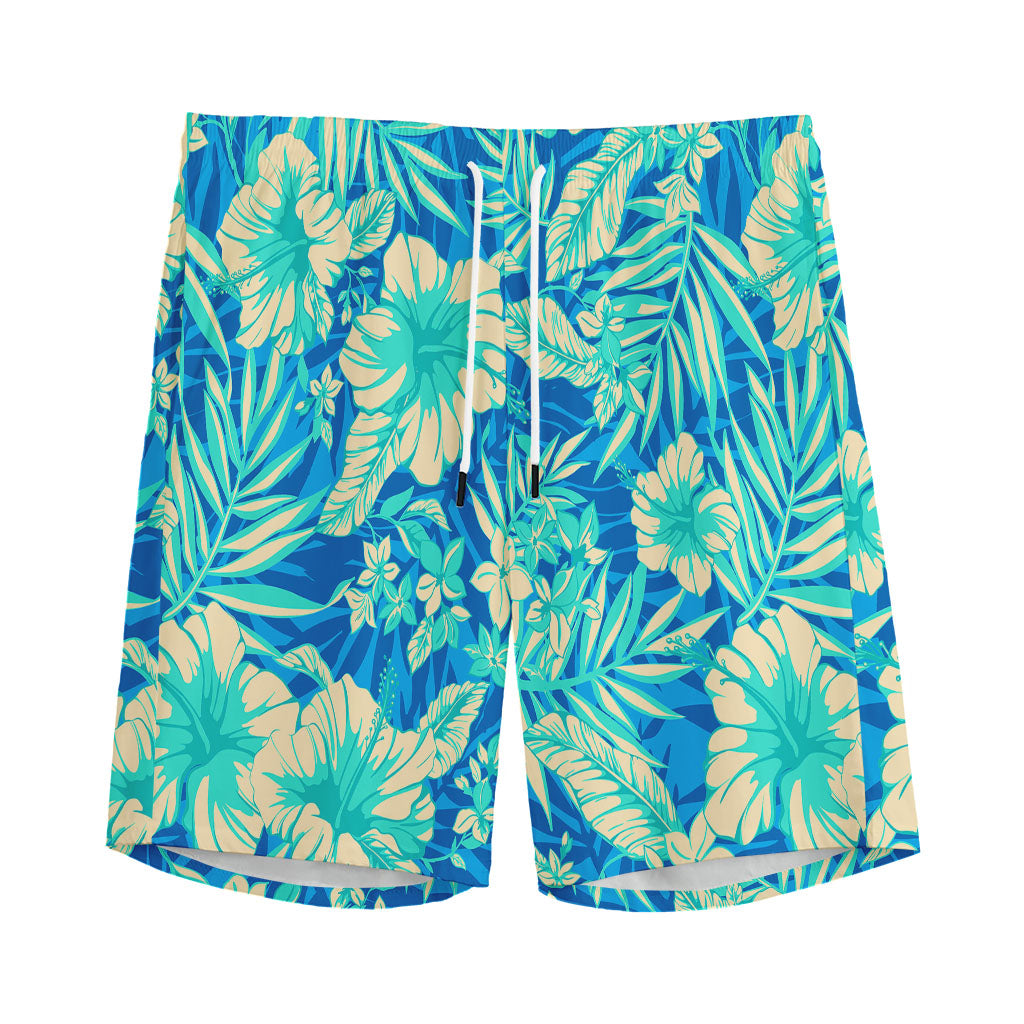 Blue Blossom Tropical Pattern Print Men's Sports Shorts