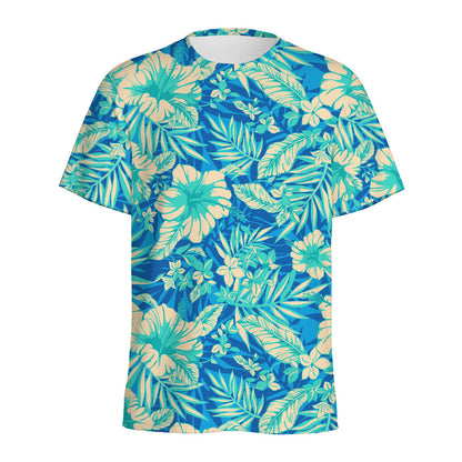 Blue Blossom Tropical Pattern Print Men's Sports T-Shirt