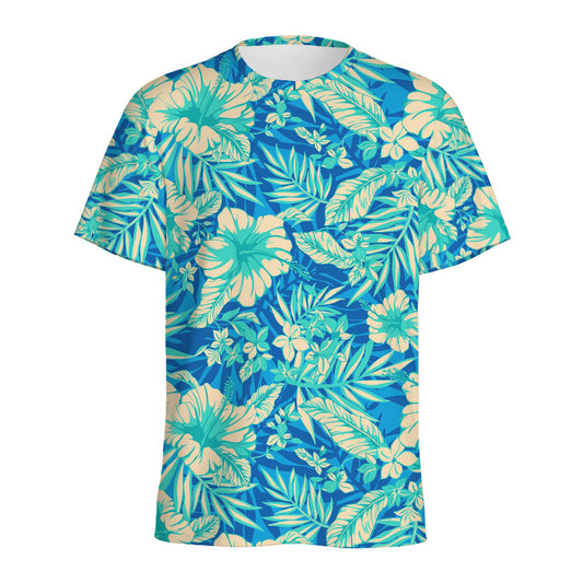 Blue Blossom Tropical Pattern Print Men's Sports T-Shirt
