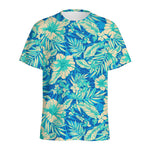 Blue Blossom Tropical Pattern Print Men's Sports T-Shirt