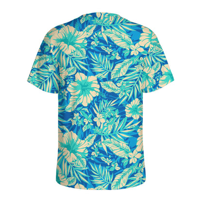 Blue Blossom Tropical Pattern Print Men's Sports T-Shirt