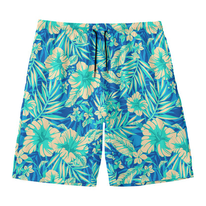 Blue Blossom Tropical Pattern Print Men's Swim Trunks