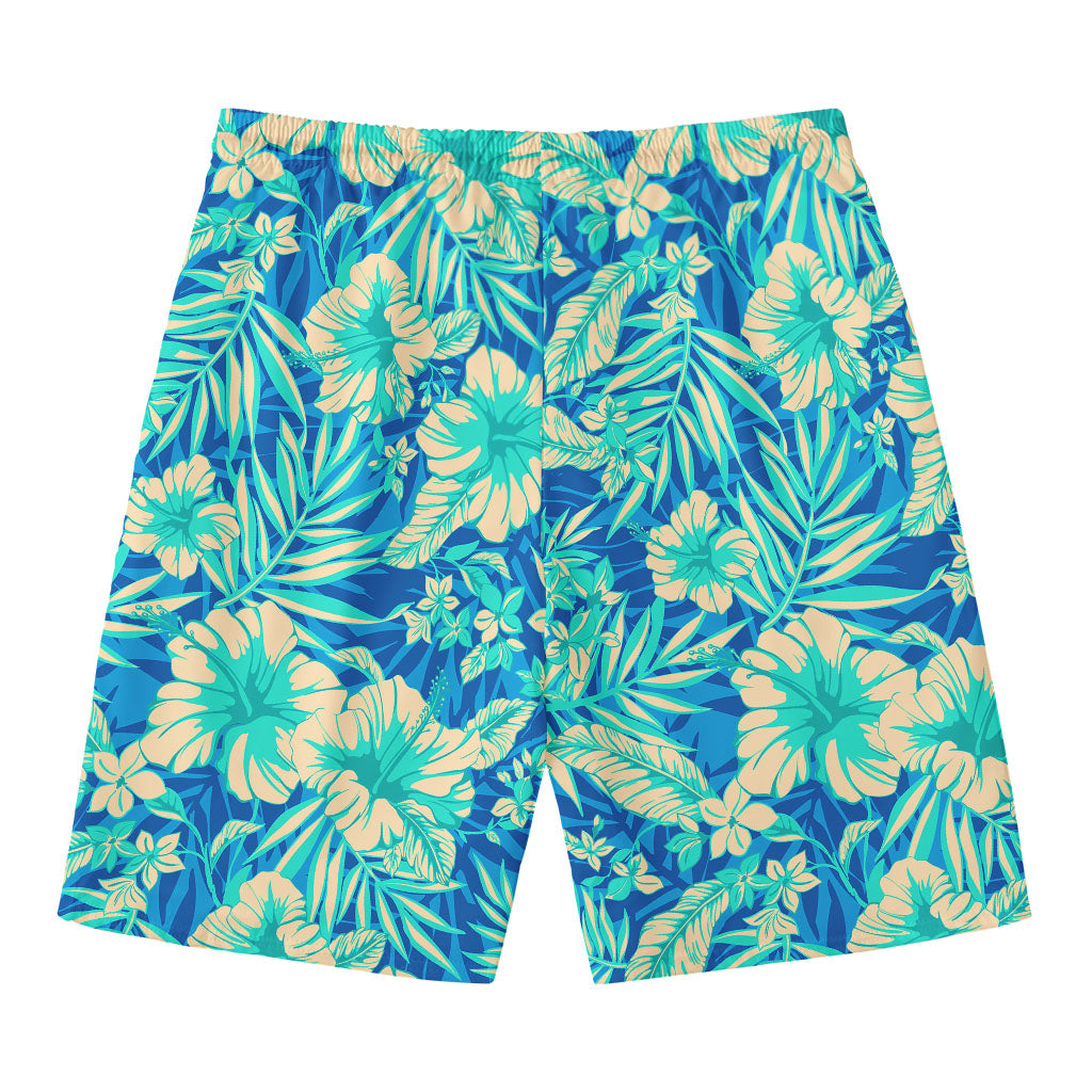 Blue Blossom Tropical Pattern Print Men's Swim Trunks