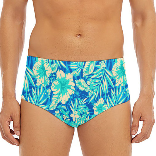 Blue Blossom Tropical Pattern Print Men's Triangle Swim Briefs