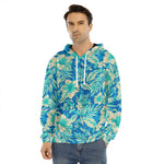 Blue Blossom Tropical Pattern Print Men's Velvet Pullover Hoodie