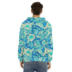 Blue Blossom Tropical Pattern Print Men's Velvet Pullover Hoodie