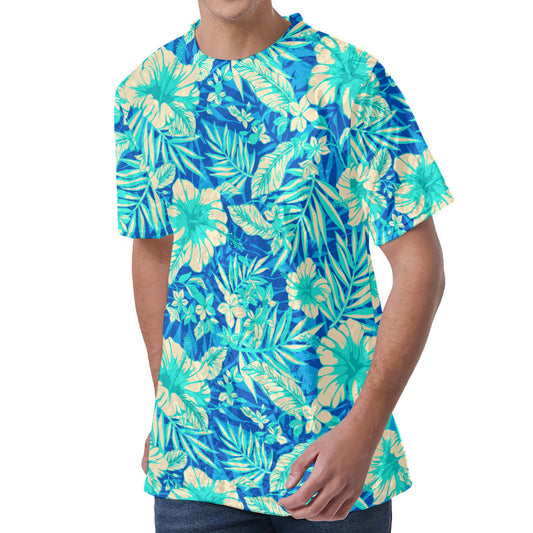 Blue Blossom Tropical Pattern Print Men's Velvet T-Shirt