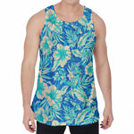 Blue Blossom Tropical Pattern Print Men's Velvet Tank Top