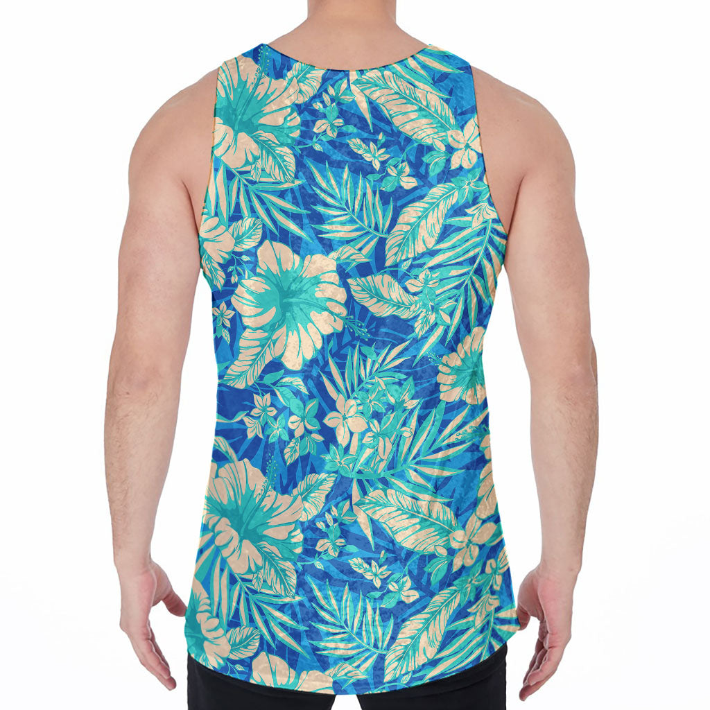 Blue Blossom Tropical Pattern Print Men's Velvet Tank Top