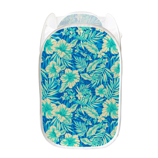 Blue Blossom Tropical Pattern Print Mesh Laundry Hamper