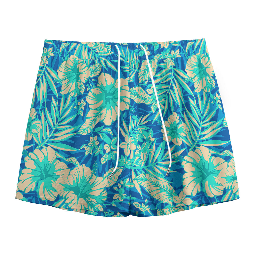 Blue Blossom Tropical Pattern Print Mesh Shorts