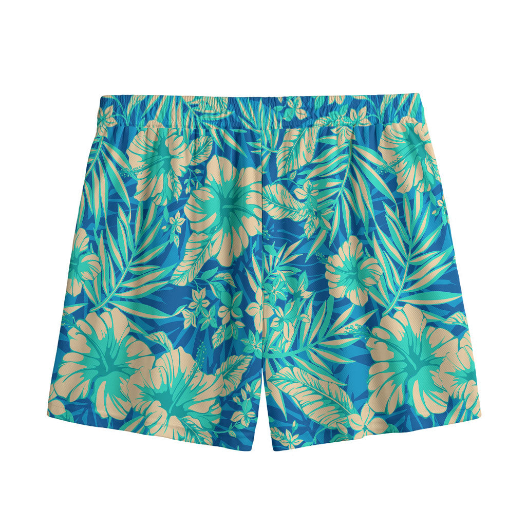 Blue Blossom Tropical Pattern Print Mesh Shorts