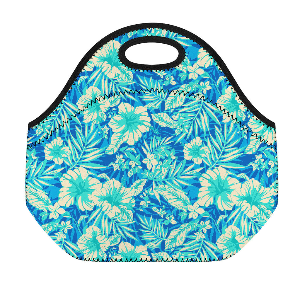 Blue Blossom Tropical Pattern Print Neoprene Lunch Bag