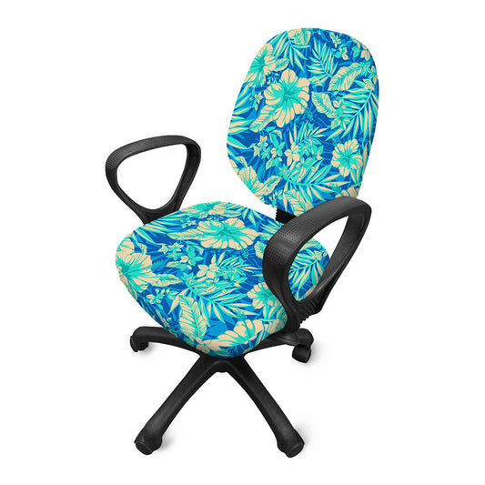 Blue Blossom Tropical Pattern Print Office Chair Cover