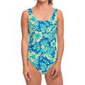Blue Blossom Tropical Pattern Print One Piece Swimsuit
