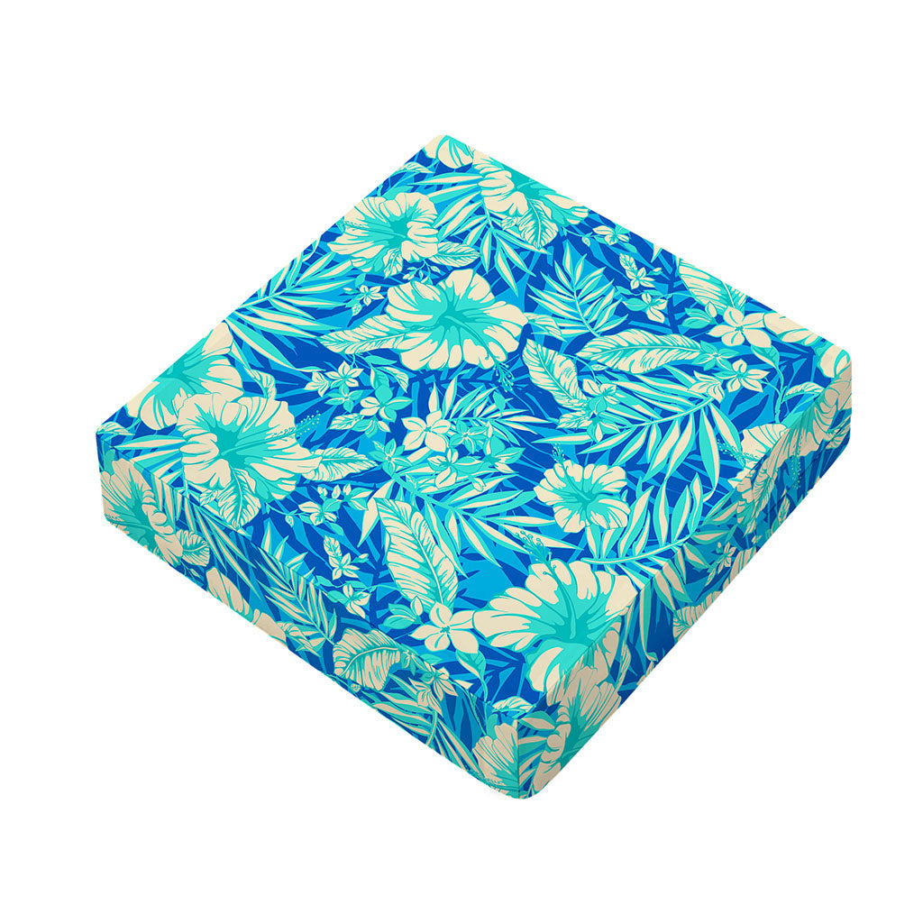 Blue Blossom Tropical Pattern Print Outdoor Seat Cushion Cover