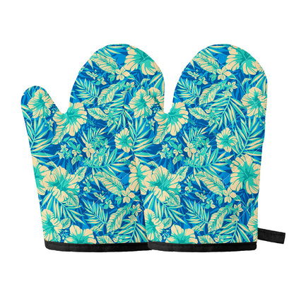 Blue Blossom Tropical Pattern Print Oven Mitts