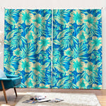 Blue Blossom Tropical Pattern Print Pencil Pleat Curtains