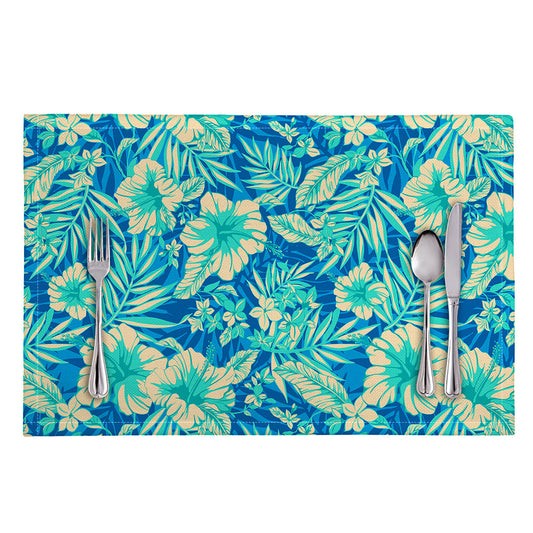 Blue Blossom Tropical Pattern Print Placemat