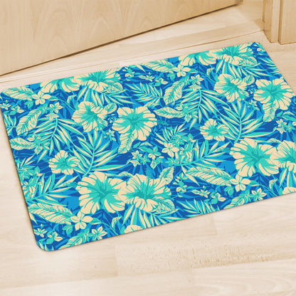 Blue Blossom Tropical Pattern Print Polyester Doormat