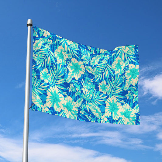 Blue Blossom Tropical Pattern Print Polyester Flag