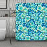 Blue Blossom Tropical Pattern Print Polyester Shower Curtain