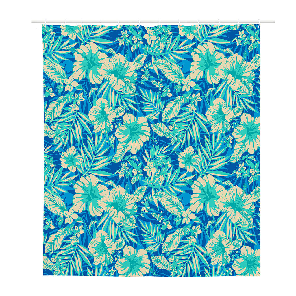 Blue Blossom Tropical Pattern Print Polyester Shower Curtain