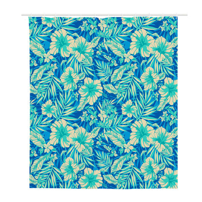 Blue Blossom Tropical Pattern Print Polyester Shower Curtain