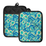 Blue Blossom Tropical Pattern Print Pot Holders With Pocket