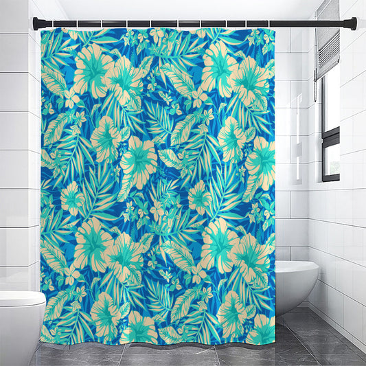 Blue Blossom Tropical Pattern Print Premium Shower Curtain