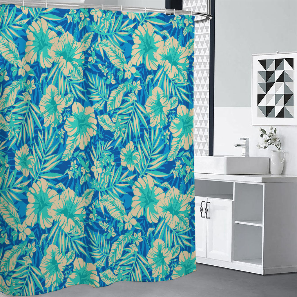 Blue Blossom Tropical Pattern Print Premium Shower Curtain