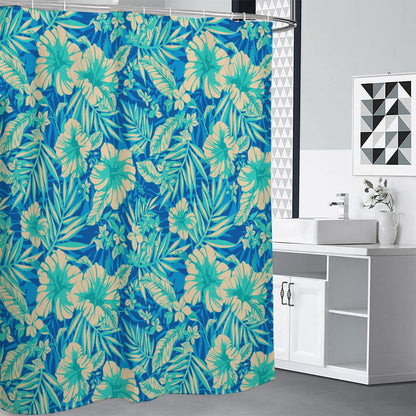Blue Blossom Tropical Pattern Print Premium Shower Curtain