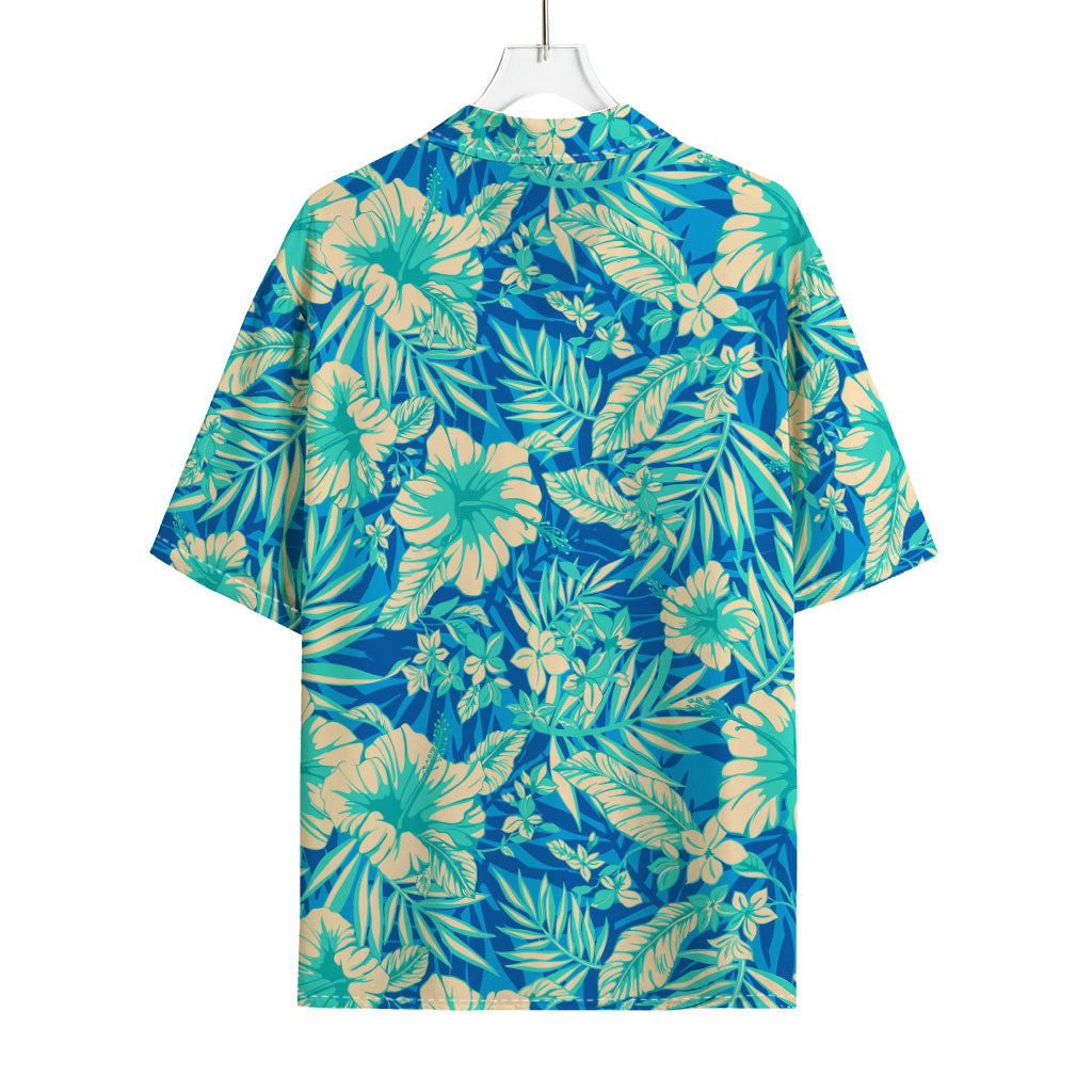 Blue Blossom Tropical Pattern Print Rayon Hawaiian Shirt