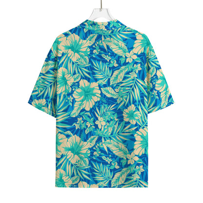 Blue Blossom Tropical Pattern Print Rayon Hawaiian Shirt