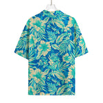 Blue Blossom Tropical Pattern Print Rayon Hawaiian Shirt