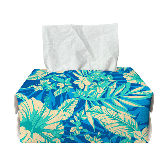 Blue Blossom Tropical Pattern Print Rectangle Tissue Box Cover